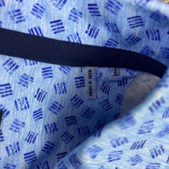 Bugatchi Polo Shirt Men's Large Periwinkle Blue 8 Way Stretch Golf Geometric NWT - Picture 7 of 12